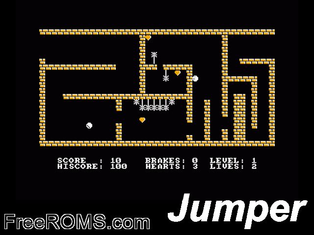 Jumper (UK) (1992) [a1] Amstrad CPC game showing 3D box cover and gameplay screenshot